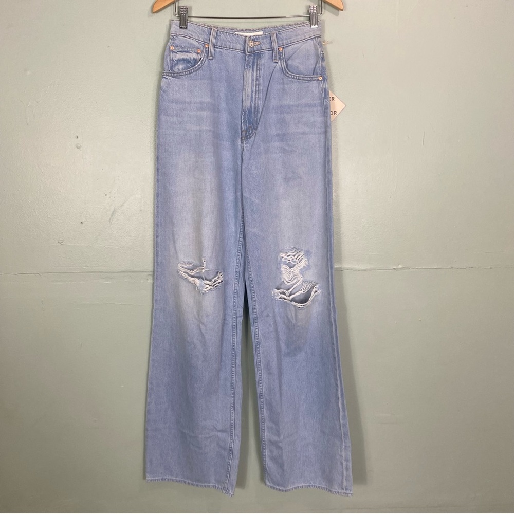 MOTHER High‎ Waisted Spinner Zip Heel In Ripped Off Blue Loose Wide Leg Size 27 - Picture 2 of 9